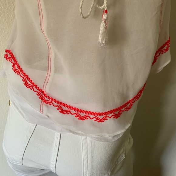 Ecote flowy Aztec embroidered chiffon top S - Picture 8 of 14